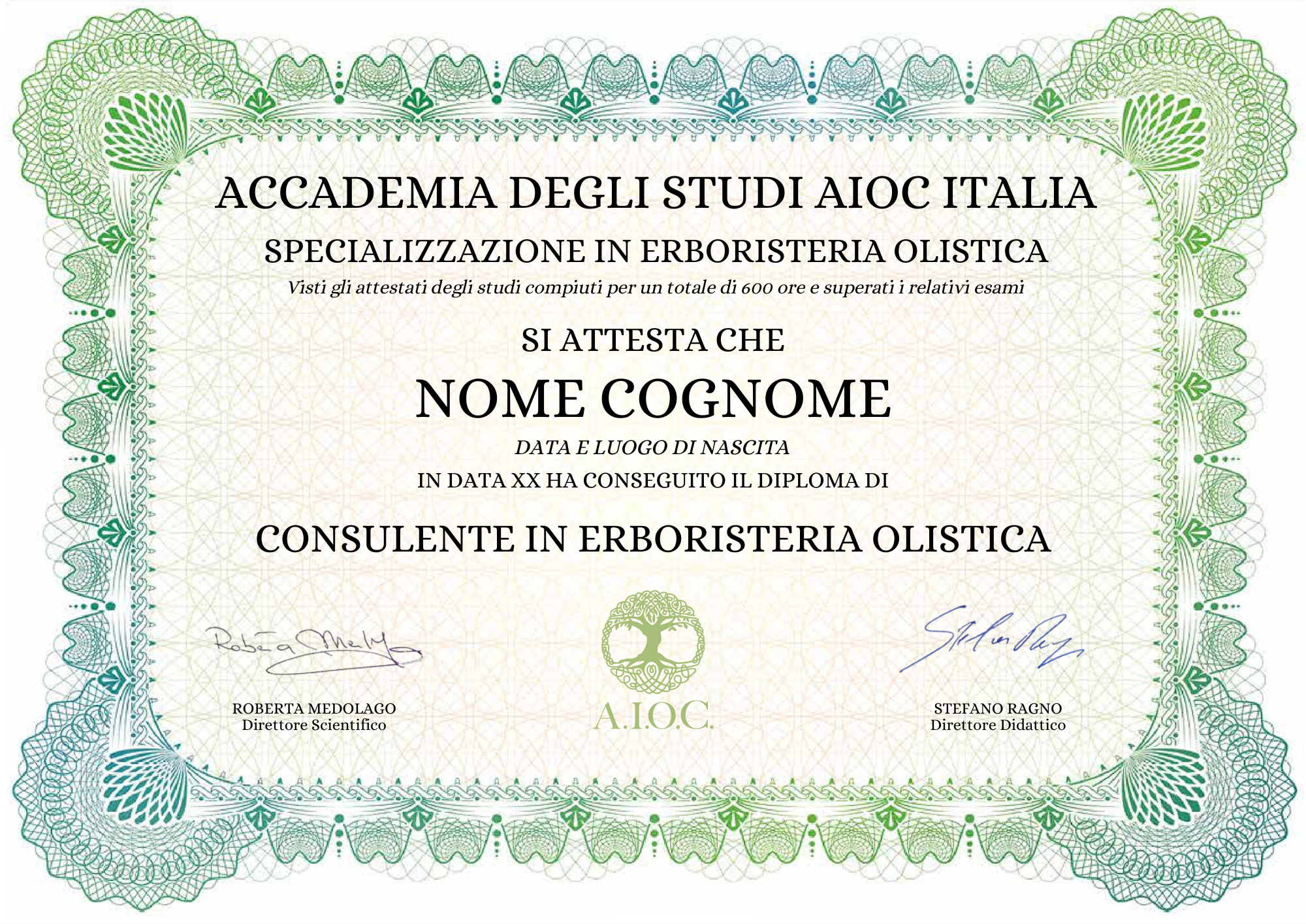 Certificato Specializzazione in Erboristeria Olistica