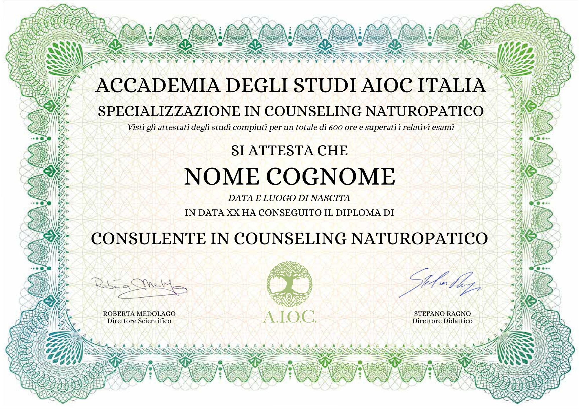 Certificato Specializzazione in Counseling Naturopatico