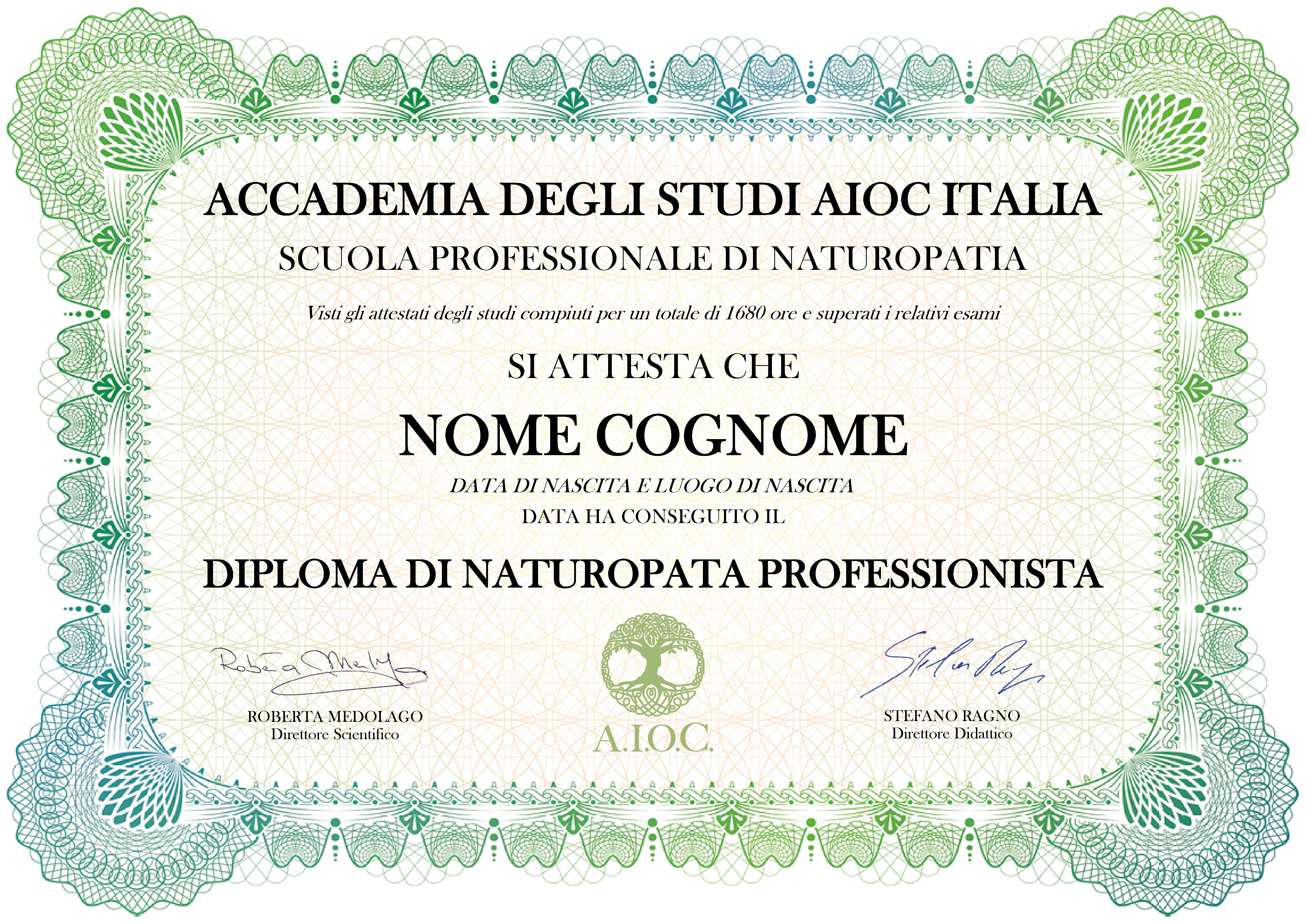 Certificato Scuola professionale di Naturopatia