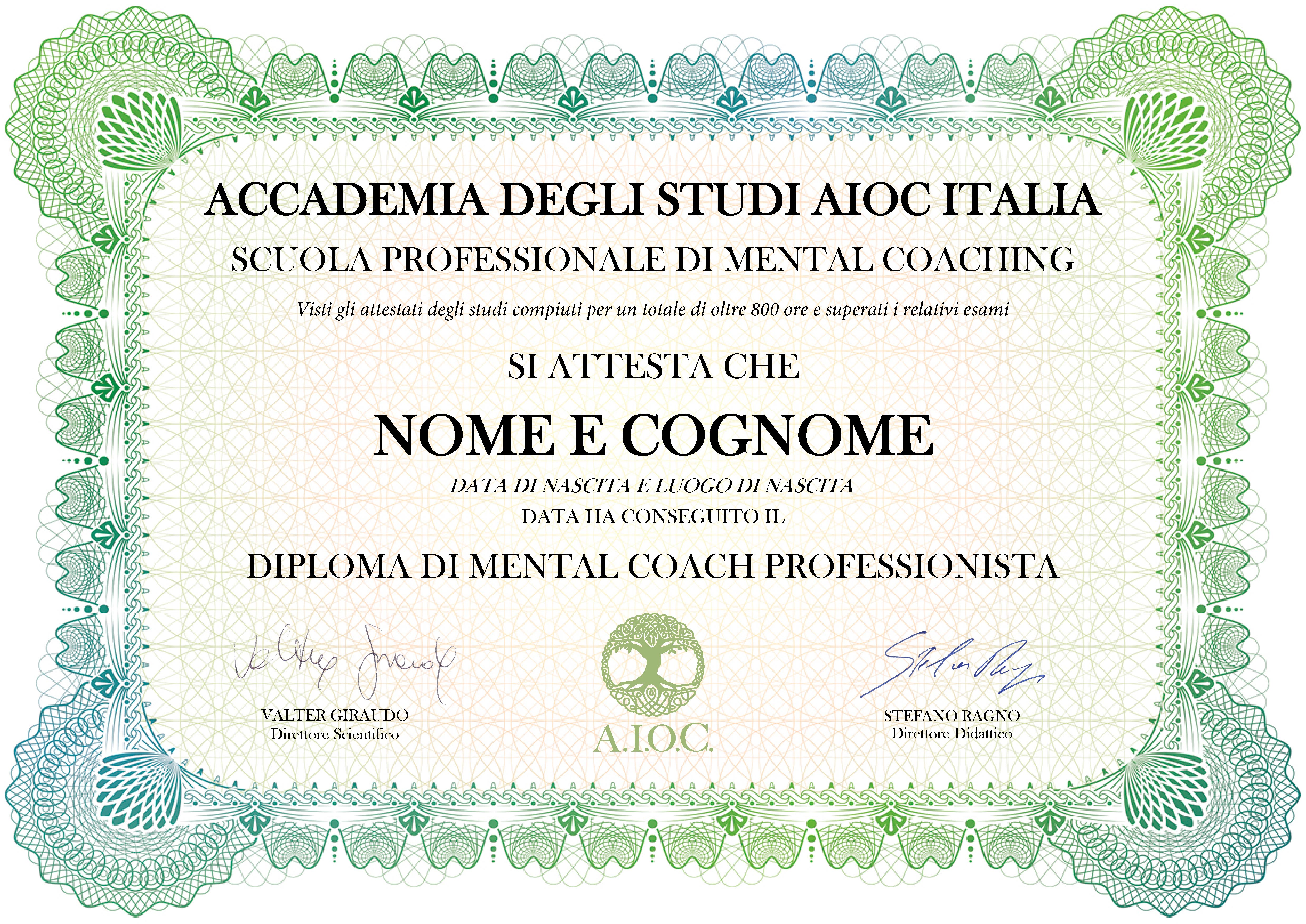 Certificato Scuola Professionale di Mental Coaching