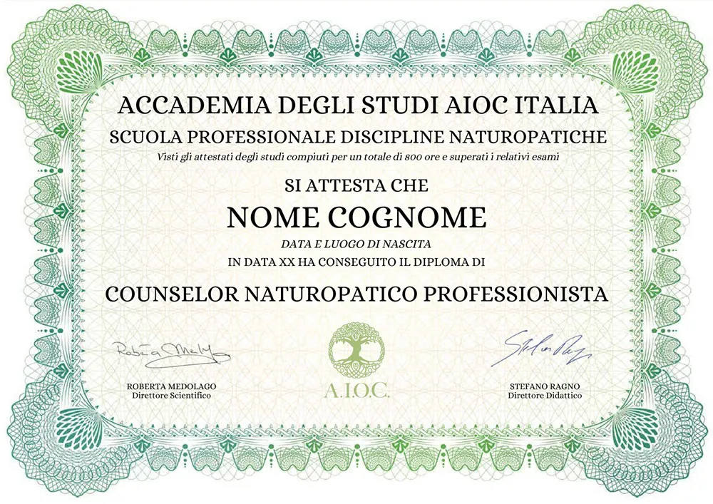 Certificato Scuola Professionale Counseling Naturopatico