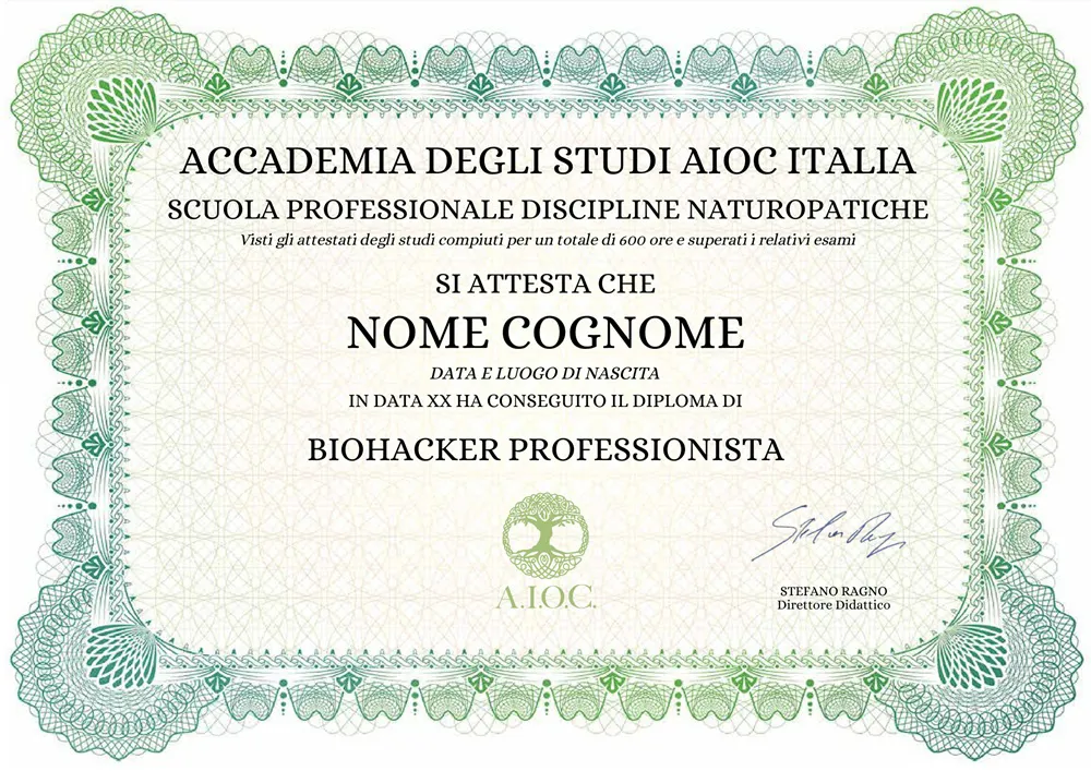 Certificato Scuola Professionale di Biohacking